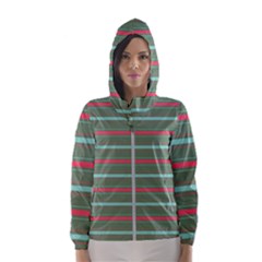 Horizontal Line Red Green Hooded Wind Breaker (women) by Mariart