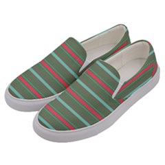 Horizontal Line Red Green Men s Canvas Slip Ons by Mariart