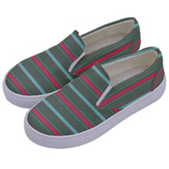 Horizontal Line Red Green Kids  Canvas Slip Ons by Mariart