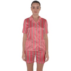 Line Red Grey Vertical Satin Short Sleeve Pyjamas Set by Mariart