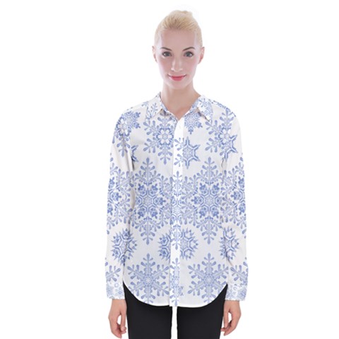 Snowflakes Blue White Cool Womens Long Sleeve Shirt by Mariart