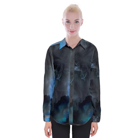 Space Star Blue Sky Womens Long Sleeve Shirt by Mariart