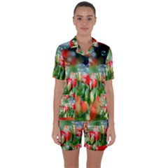 Colorful Flowers Satin Short Sleeve Pyjamas Set by Mariart