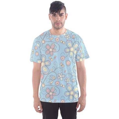 Flower Blue Butterfly Bird Yellow Floral Sexy Men s Sports Mesh Tee by Mariart