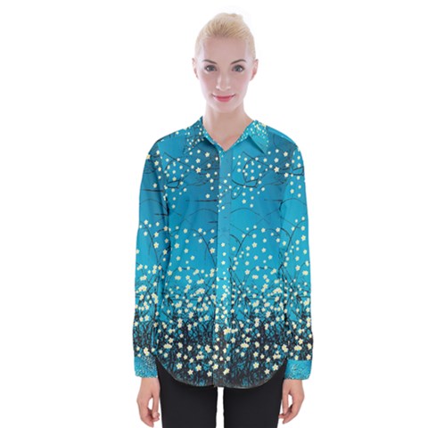 Flower Back Leaf River Blue Star Womens Long Sleeve Shirt by Mariart