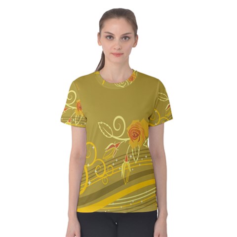 Flower Floral Yellow Sunflower Star Leaf Line Gold Women s Cotton Tee by Mariart