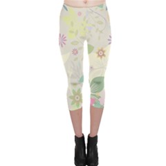 Flower Rainbow Star Floral Sexy Purple Green Yellow White Rose Capri Leggings  by Mariart