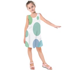 Polka Dots Blue Green White Kids  Sleeveless Dress by Mariart