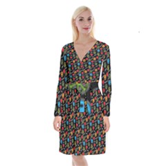 Pattern Halloween Peacelovevampires  Icreate Long Sleeve Velvet Front Wrap Dress by iCreate