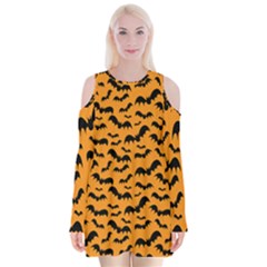 Pattern Halloween Bats  Icreate Velvet Long Sleeve Shoulder Cutout Dress by iCreate