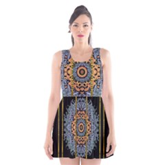 Blue Bloom Golden And Metal Scoop Neck Skater Dress by pepitasart