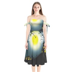 Halloween Landscape Shoulder Tie Bardot Midi Dress by Valentinaart