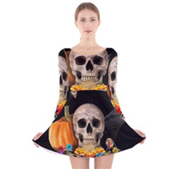 Halloween Candy Keeper Long Sleeve Velvet Skater Dress by Valentinaart