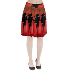 Dancing Couple On Red Background With Flowers And Hearts Pleated Skirt by FantasyWorld7