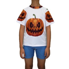 Halloween Pumpkin Kids  Short Sleeve Swimwear by Valentinaart