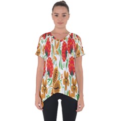 Flower Floral Red Yellow Leaf Green Sexy Summer Cut Out Side Drop Tee by Mariart