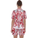 Red Flower Floral Leaf Satin Short Sleeve Pyjamas Set View2