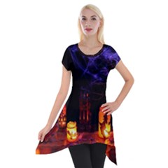 Awaiting Halloween Night Short Sleeve Side Drop Tunic by gothicandhalloweenstore