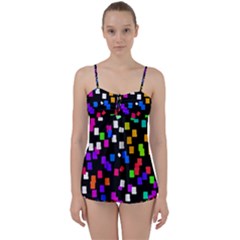 Colorful Rectangles On A Black Background                           Babydoll Tankini Set by LalyLauraFLM