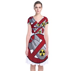 No Nuclear Weapons Short Sleeve Front Wrap Dress by Valentinaart