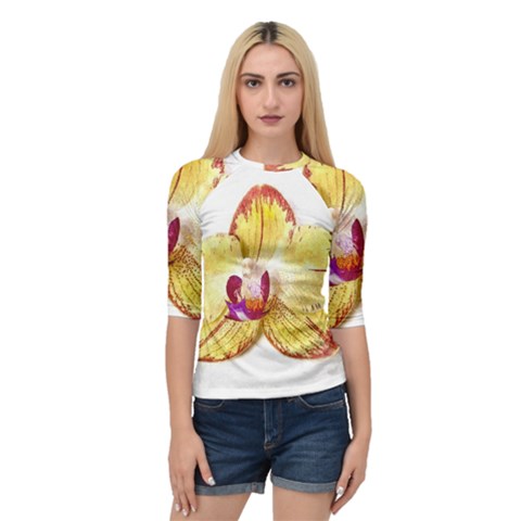 Yellow Phalaenopsis Flower, Floral Aquarel Watercolor Painting Art Quarter Sleeve Raglan Tee by picsaspassion