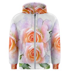 Pink Rose Flower, Floral Watercolor Aquarel Painting Art Men s Zipper Hoodie by picsaspassion