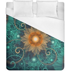 Beautiful Tangerine Orange And Teal Lotus Fractals Duvet Cover (california King Size) by jayaprime