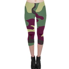 Camuflage Flag Green Purple Grey Capri Leggings  by Mariart