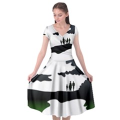 Landscape Silhouette Clipart Kid Abstract Family Natural Green White Cap Sleeve Wrap Front Dress by Mariart