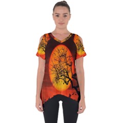 Helloween Midnight Graveyard Silhouette Cut Out Side Drop Tee by Mariart