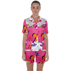 Passel Picture Green Pink Blue Sexy Game Satin Short Sleeve Pyjamas Set by Mariart