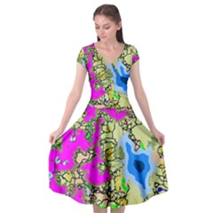 Painting Map Pink Green Blue Street Cap Sleeve Wrap Front Dress by Mariart