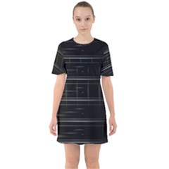 Stripes Black White Minimalist Line Sixties Short Sleeve Mini Dress by Mariart