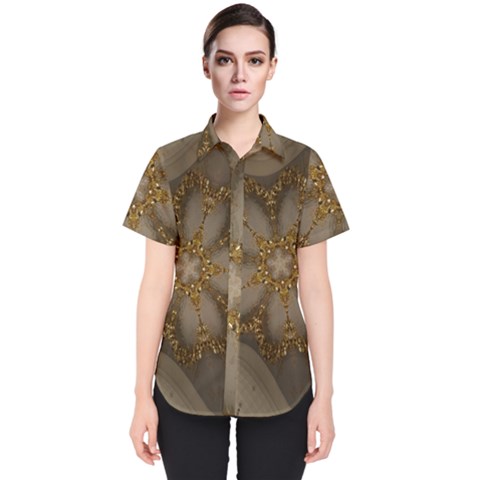 Golden Flower Star Floral Kaleidoscopic Design Women s Short Sleeve Shirt by yoursparklingshop