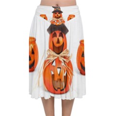 Funny Halloween Pumpkins Velvet Flared Midi Skirt by gothicandhalloweenstore