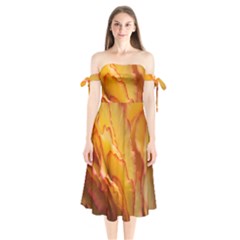 Flowers Leaves Leaf Floral Summer Shoulder Tie Bardot Midi Dress by Celenk