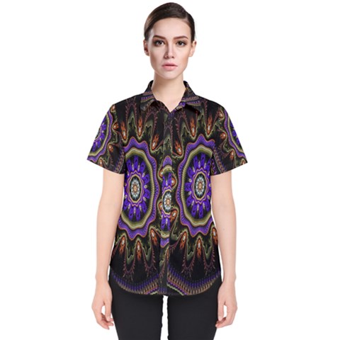 Fractal Vintage Colorful Decorative Women s Short Sleeve Shirt by Celenk