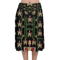 Roses In The Soft Hands Makes A Smile Pop Art Velvet Flared Midi Skirt by pepitasart