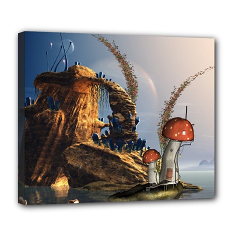 Wonderful Seascape With Mushroom House Deluxe Canvas 24  X 20   by FantasyWorld7