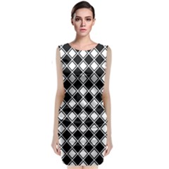 Black White Square Diagonal Pattern Seamless Sleeveless Velvet Midi Dress by Celenk