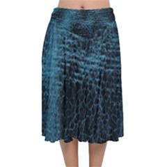 Blue Black Shiny Fabric Pattern Velvet Flared Midi Skirt by Celenk