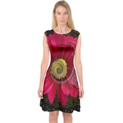 Fantasy Flower Fractal Blossom Capsleeve Midi Dress by Celenk