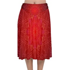 Mandala Ornament Floral Pattern Velvet Flared Midi Skirt by Celenk