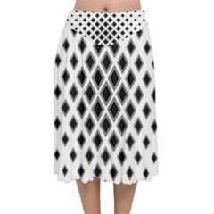 Square Pattern Monochrome Velvet Flared Midi Skirt by Celenk