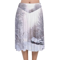 Winter Snow Ice Freezing Frozen Velvet Flared Midi Skirt by Celenk