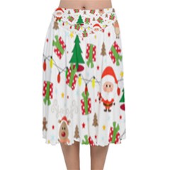 Santa And Rudolph Pattern Velvet Flared Midi Skirt by Valentinaart