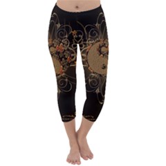 The Sign Ying And Yang With Floral Elements Capri Winter Leggings  by FantasyWorld7