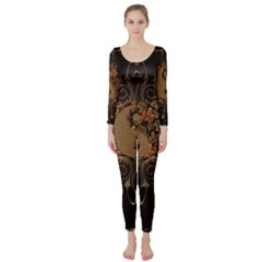 The Sign Ying And Yang With Floral Elements Long Sleeve Catsuit by FantasyWorld7