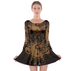 The Sign Ying And Yang With Floral Elements Long Sleeve Skater Dress by FantasyWorld7