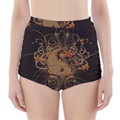 The Sign Ying And Yang With Floral Elements High-waisted Bikini Bottoms by FantasyWorld7